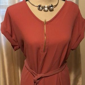 Salmon colored silky dress with tie